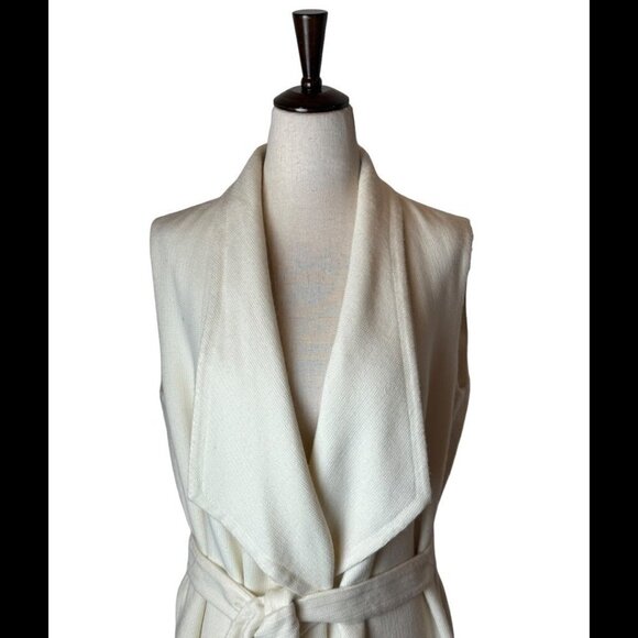 Hugo Boss Ivory Wool Blend Knit Waterfall Collar Long Line Belted Kalimi Vest 6 - Picture 4 of 12
